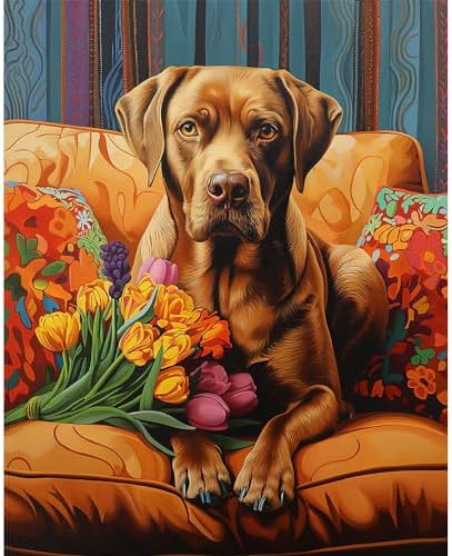 Natuyalo Paint by Numbers for Adults - DIY Adult Paint by Number Kits Painting on Canvas Dog on Sofa Painting by Numbers for Beginners, Animal Art Craft Kits for Adults (16x20 Inch) by Natuyalo