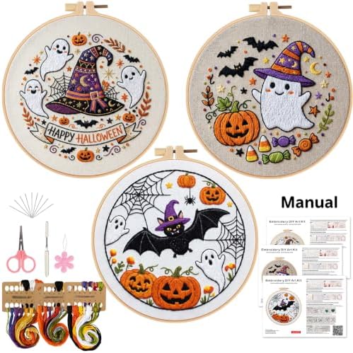 Halloween Embroidery Kit for Beginners with Pumpkin Ghost Patterns&Guide by Meyocky