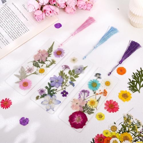 182 Pcs Pressed Flower Bookmark Making Kit, 30 Laminating Pouches with 120 Dried Flowers, 30 Tassels, Tweezer and Punch, Party DIY Crafts Bookmark for Reading Women Kids - Image 3