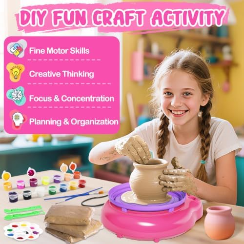 Pottery Wheel for Kids, Arts and Crafts for Kids Ages 8-12, Crafts for Girls 8-12, Complete DIY Clay Wheel Pottery Kit for Beginners, Kid Crafts Gifts for Girl Toys Ages 8 9 10 11 12 Year Old Birthday - Image 2