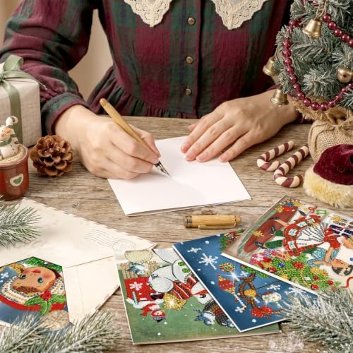Saillong 12 Pack Vintage Christmas Diamond Painting Greeting Card Kits DIY Retro Christmas Diamond Art Cards with Envelope Xmas 5D Rhinestones Painting Kit for Adults DIY Craft Family Friend Xmas Gift - Image 2