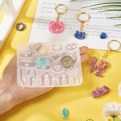 Pet Tag Silicone Mold DIY Keychain Silicone Molds Kit Pet Home Love Heart Cat Puppy Bowl Resin Casting Molds & 10Pcs Key Rings 30Pcs Jump Rings for DIY Keychain Collar Earring Jewelry Making - Image 6