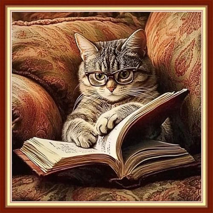 Redxing Stamped Cross Stitch Kits Embroidery kit for Beginners Adults Full Range of Embroidery Patterns Starter Kits DIY Printed Cross Stitch Kits Needlepoint Kits 11CT-Cat Reading 18x18 inchs by RedxingStampedCrossStitchK