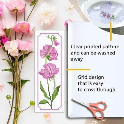 ORIGACH 6 Set Pea Flower Cross Stitch Bookmark Kit for Beginner - Image 3