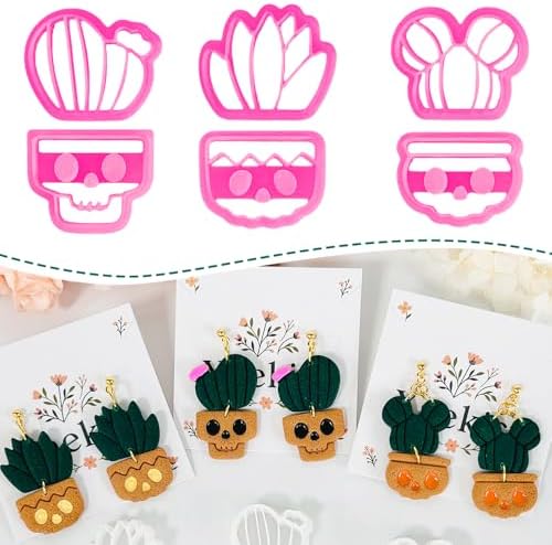 Xaekicr Halloween Cactus Polymer Clay Cutters – 6Pcs Skull Plant Clay Earring Cutters for DIY Halloween Jewelry – Cute Clay Tools for Polymer Clay Crafts by Xaekicr