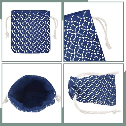 INFUNLY 3 Set Sashiko Drawstring Bag Kit DIY Sashiko Coin Purse Navy Blue Fabric Set for Beginners Make Your Own Tote Bag Thread Needles Hand Sewing Kit for Adults - Image 3