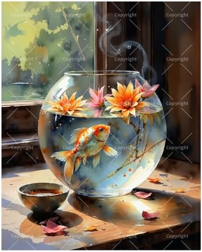 TAOPAOLAB Still Life Paint by Numbers Kit for Adults - DIY Goldfish Bowl and Lotus Flowers Painting on Canvas 16x20 inch, Acrylic Paint Set, Suitable for Beginners, Art for Home Decoration or Gifts by Unknown