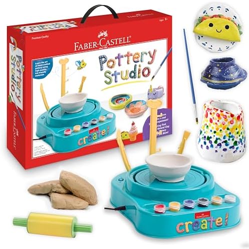 Faber-Castell Pottery Studio: Create Your Own Pottery Designs with Kid-Friendly Pottery Wheel, Air-Dry Clay, Paints, Sculpting Tools & Step-by-Step Instructions for Kids (Ages 8+) by Faber-Castell