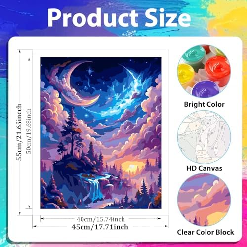 xcemhil Paint by Number Kit for Adults, Paint by Numbers Landscape, Starry Waterfall Paint by Numbers Kit for Adults Beginner for Gift Home Wall Decor 16x20 inch - Image 2