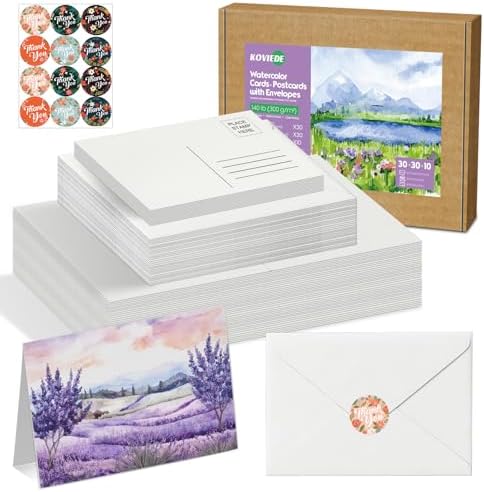 30 Pack Foldable Blank Watercolor Cards with Envelopes 4"x6" by KOVIEDE
