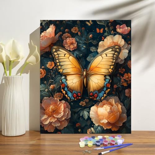 obterie Butterfly Paint by Numbers Kit for Adults Beginner Flower Oil Painting Kit Adult Paint by Number Kits on Canvas DIY Painting for Beginners Art by Numbers for Gifts Home Wall Decor 16x20 Inch - Image 2