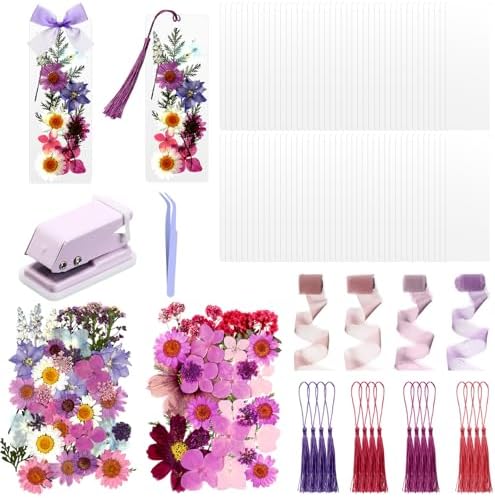AmazingSpark 222 Pcs Dried Flower Bookmark Kit with Tassels, Purple by Unknown