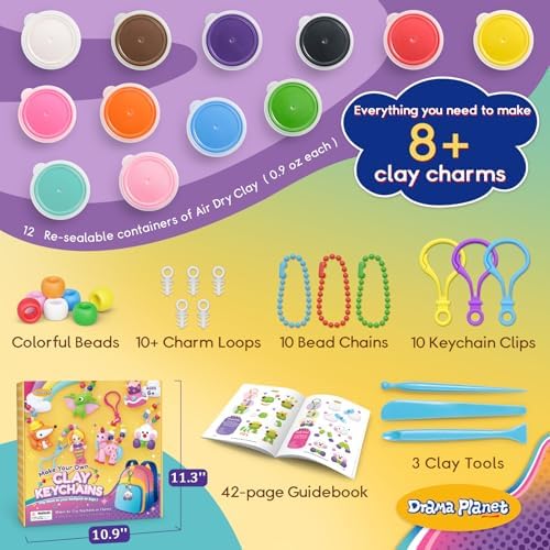 Drama Planet Clay Keychain Craft Kit for Kids, Make 8+ Keychains - Image 2
