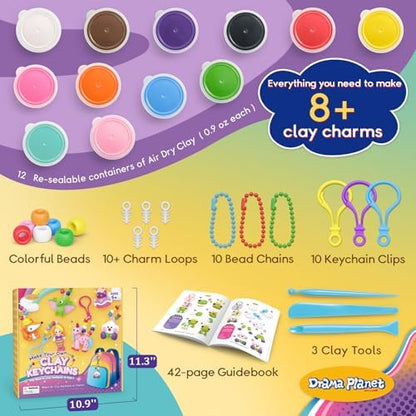 Drama Planet Clay Keychain Craft Kit for Kids, Make 8+ Keychains - Image 2