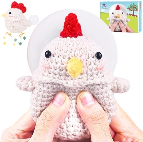 Crochetta Crochet Kit for Beginners, Squeeze Bubble Amigurumi Crocheting Kits w Step-by-Step Video Tutorials, Knitting Starter Supplies for Adults Kids, Anxiety Relief Bubble Chicken (40%+ Yarn) by Crochetta