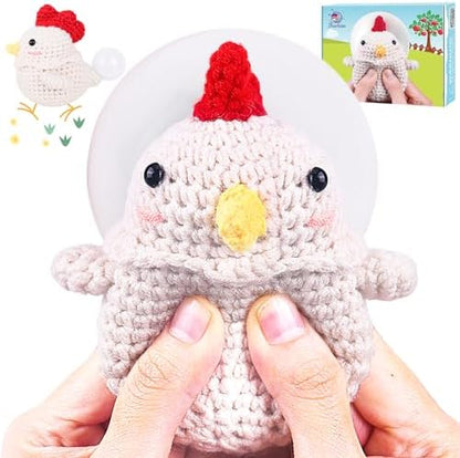 Crochetta Crochet Kit for Beginners, Squeeze Bubble Amigurumi Crocheting Kits w Step-by-Step Video Tutorials, Knitting Starter Supplies for Adults Kids, Anxiety Relief Bubble Chicken (40%+ Yarn) by Crochetta