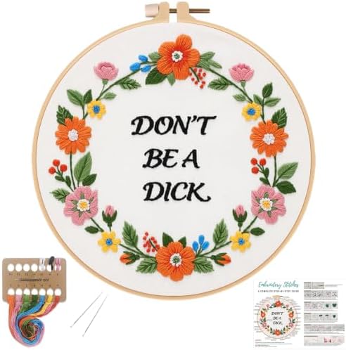 Louise Maelys Funny Quote Embroidery Kit for Beginners, Floral DIY Craft by LouiseMaelys