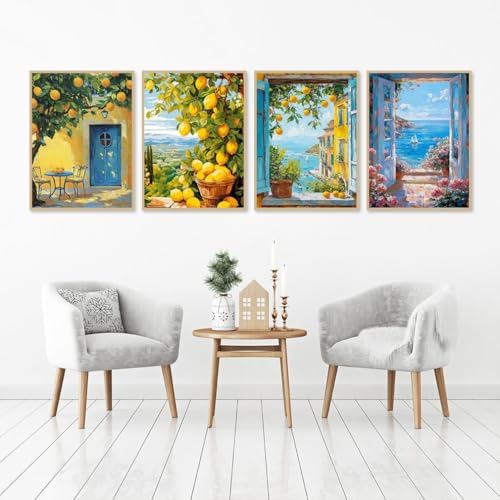 Clendo 4 Packs Summer Scene Paint by Numbers Kits for Adults, DIY Lemon Tree Adult Paint by Number Kits on Canvas, Digital Oil Number Painting for Home Decor (12x16 Inch) - Image 6