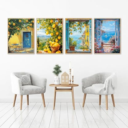 Clendo 4 Packs Summer Scene Paint by Numbers Kits for Adults, DIY Lemon Tree Adult Paint by Number Kits on Canvas, Digital Oil Number Painting for Home Decor (12x16 Inch) - Image 6