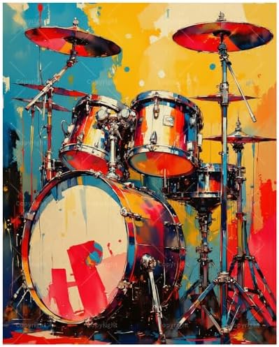 Music Paint by Numbers Kit for Adults – DIY Colorful Drum Set Painting on Canvas 16x20 Inches, Acrylic Paint Set for Beginners, Artistic Wall Art for Home Decoration or Gifts by Unknown