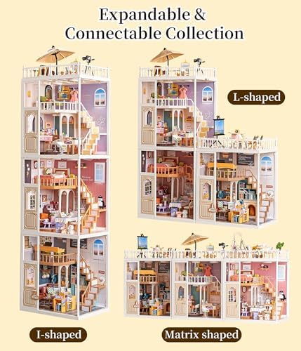 2-Story Loft Miniature House Kit, Cat-Themed DIY Dollhouse for Adults with Living Room Kitchen Bedroom Balcony, Collectible Plastic Miniature Building Set, Home Decor Gift for Women - Image 2