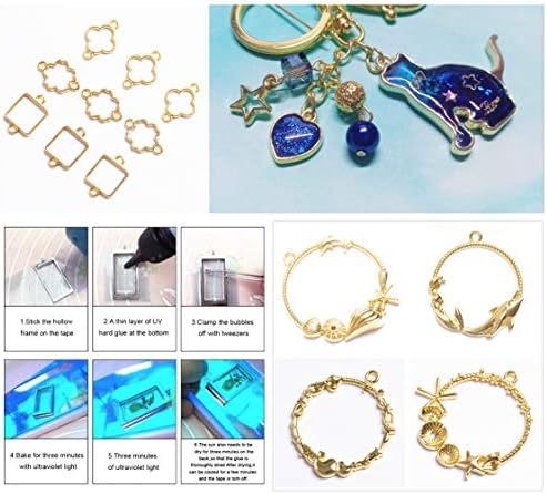 NewVersion- Epoxy Resin UV Glue Kit Clear Transparent Solar Curing with Lamp Molds Liquid Color Pigments 30 Bezels for Pendants Earrings 36 Decorations + Tapes Eyelets Tweezers for Jewelry Making - Image 5