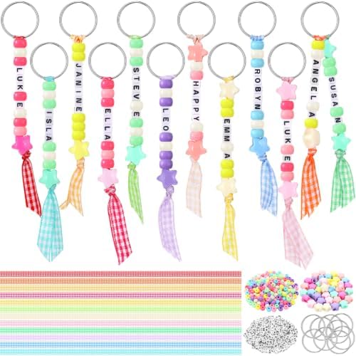 Landical 564 Pcs Ribbon Keychain Making Kit DIY Name Beads Craft, Pastel by Landical
