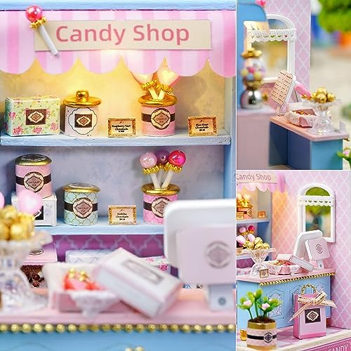 TuKIIE DIY Miniature Dollhouse Kit with Furniture, 1:24 Scale Creative Room Mini Wooden Doll House Plus Dust Proof for Kids Teens Adults(Yummy Candy) - Image 6