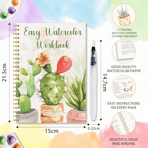 Potted Plants Watercolor Workbook, Cactus and Plant Painting Book - Image 2