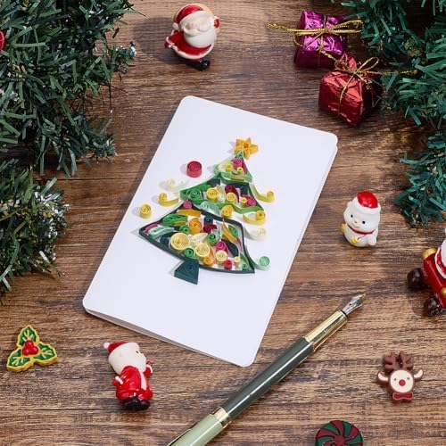 WEBEEDY 20 Sets Christmas Tree Paper Quilling Kit DIY Card Making Kit with Instruction for Adult Beginner Handmade 3D Christmas Trees Greeting Card for Party Holiday Decor Gift - Image 5