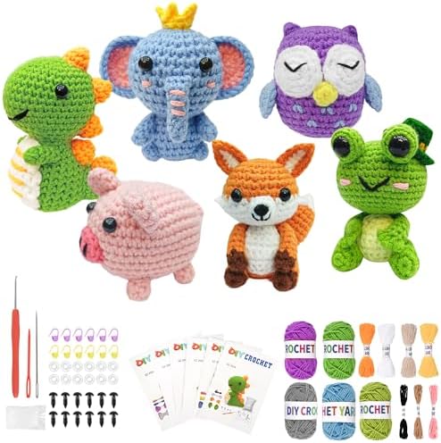 YHOYUJIA 6Pcs Crochet Kit for Beginners, 2026 DIY Craft for Adults, Great Gift for Crochet Lovers, Crocheting Animal Kits with Step by Step Videos,Yarn,Crochet Hook,Birthday Holiday Gift - Image 5