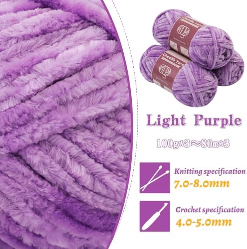 LUNARM Chenille Yarn 3 Pack 3.5oz Chunky Blanket Velvet Yarn 263 Yard - Image 3