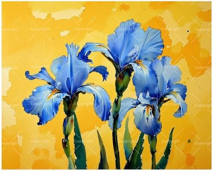 Botanical Design Paint by Numbers Kit for Adults - DIY Blue Iris Flowers on Yellow Painting on Canvas 16x20 Inches, Acrylic Paint Set, Suitable for Beginners,Art for Home Decoration or Gifts by Unknown