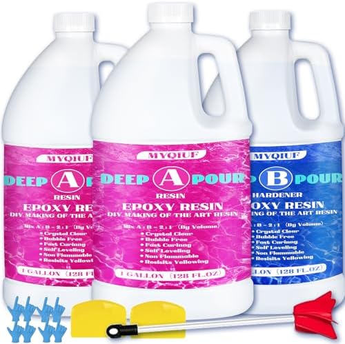 Deep Pour Epoxy Resin, 3 Gallon 2-4" Pour Depths Epoxy Resin Kit Crystal Clear High-Gloss No Bubble Self Leveling for DIY Molds Wood River Table Flower Preservation Top Mold Crafts Mix 2:1 Ratio by MYQIUF