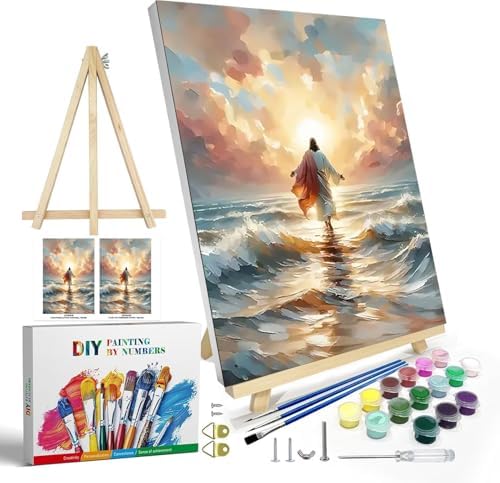 Jesus Paint by Numbers Kit for Adults Framed Canvas, with Wooden Easel - Image 2
