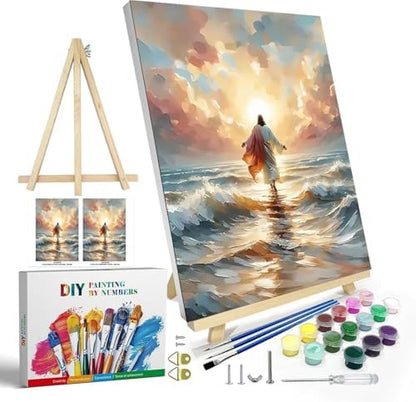 Jesus Paint by Numbers Kit for Adults Framed Canvas, with Wooden Easel - Image 2