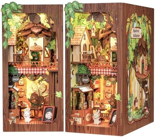 Cutefun Book Nook Kit, DIY Miniature Booknook Kit for Adults, 3D Wooden Puzzle Bookend Bookshelf Decor with LED Light & Dust Cover Creative Crafts Gifts for Book Lovers (Squirrel Collector) by Cutefun