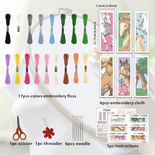 ORIGACH 6 Set Horse Cross Stitch Bookmark Kit for Beginner - Image 2