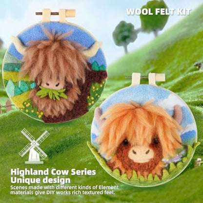 Needle Felting Kit,Embroidery kit for Beginners,Punch Needle Kits Adults Beginner,Punch Needle kit for Beginners, Includes All Tools and Materials,Easy to Follow Instructions and Videos(Highland Cow) - Image 2