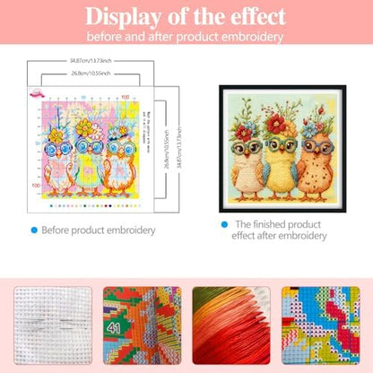 Zhenqing Modern Chicks Cross Stitch Kit - 11CT Pre-Printed 35x35cm Fabric with Threads & Needle (Hipster Chicken Design)(70010) - Image 2
