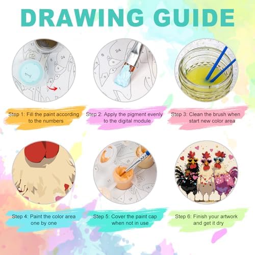 Framed Paint by Numbers Kit for Adults, Funny Chickens, 10 x 10 Inch - Image 6