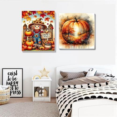 2 pack Fall Pumpkin Paint by Numbers Kit for Adults Beginner With Framed,Scarecrow Easy Adult Paint by Number Kits on Canvas DIY Painting for Beginners Art by Numbers for Home Wall Decor 10x12 Inch - Image 2