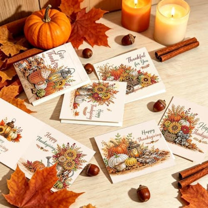 BAYUNOE 6Pcs Thanksgiving Greeting Card DIY Diamond Art Painting Greeting Cards Special Shaped Diamond Autumn Blessing Folding Card Kit Arts Crafts for Birthday Festival-Thanksgiving - Image 7
