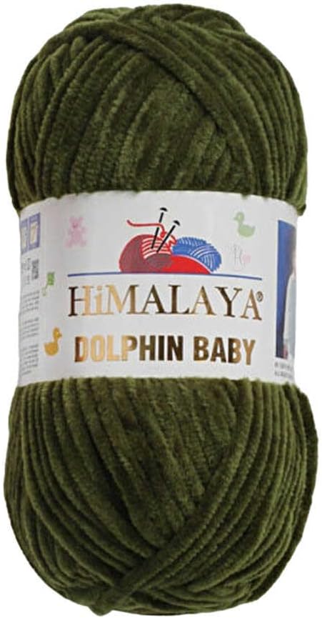 4 Skein/Pack Himalaya Dolphin Baby Chenille Yarn, Each Ball 100 gr (3.5 oz), 120 m (132 Yards), 100% Polyester, Super Bulky Baby Blanket Velvet Amigurumi Yarn, 80361 - Olive Drab