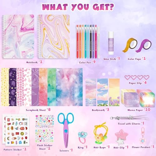 QIYVLOS 2 Pack DIY Journal Kit for Girls, Journaling Diary Toys for Ages 8-13, Arts and Crafts Birthday Stationery Set Gifts for Teen Girls Ages 8 9 10 11 12 13 14 Year Old - Image 2