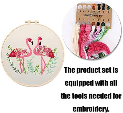 YANCAIYUNL Embroidery Kit for Beginners Flamingo Cross Stitch Embroidery Starter Kit DIY Handmade Needlework for Adults Beginner Tool Kit - Image 5
