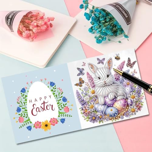 DIY Diamond Greeting Cards Set, 5D DIY Diamond Art Painting Festival Style Greeting Card, DIY Christmas Card Making Kits for Family Friends Handmade Gift-#23-Bunny Easter Eggs - Image 5