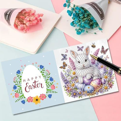 DIY Diamond Greeting Cards Set, 5D DIY Diamond Art Painting Festival Style Greeting Card, DIY Christmas Card Making Kits for Family Friends Handmade Gift-#23-Bunny Easter Eggs - Image 5