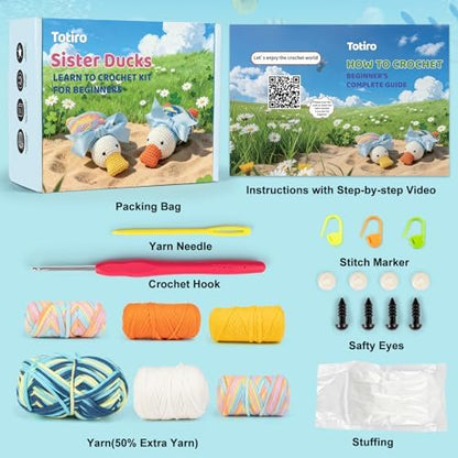 Totiro Crochet Kit for Beginners, Ducks Amigurumi Starter Kit, Easy DIY Craft Set with Step-by-Step Video Tutorials, 2 Pack Animal Crochet Pattern Learning Kit for Teens Adults Birthday Gift - Image 4