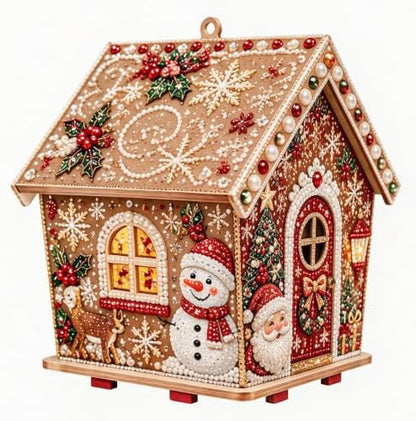 3D Wooden Christmas House Diamond Painting Kit with Pearl -Santa Claus by TOSHOW